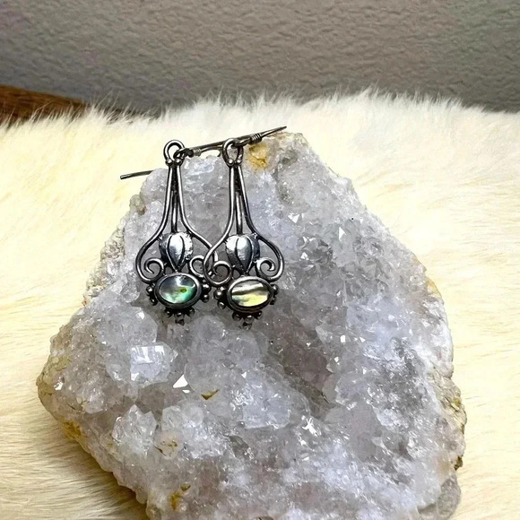 Vintage Abalone Dangled .925 Earrings - Picture 1 of 5